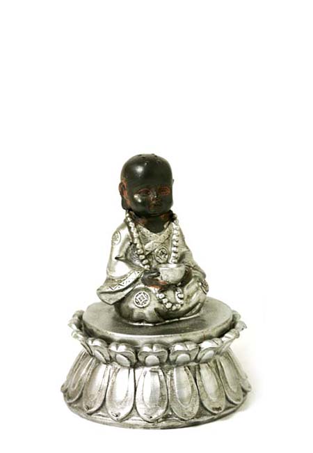 Mini Buddha Dierenurn Zittende Kind-monnik op Lotus Asbox (0.05 liter)